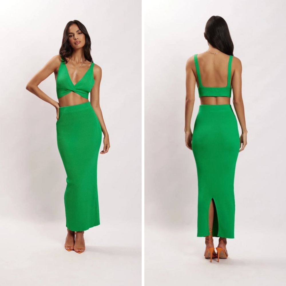 MESHKI Green Knit Midi Skirt